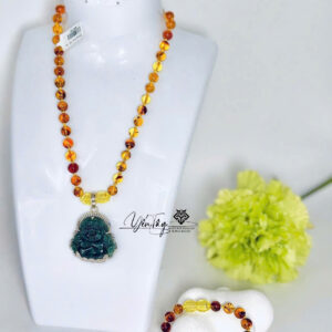 Dây Hổ Phách Mix Ngọc Phật Lam